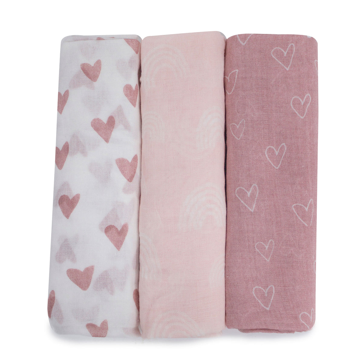 Nordic 3pk Muslin Wraps Dusty Berry/Rose - Bubba Blue Australia