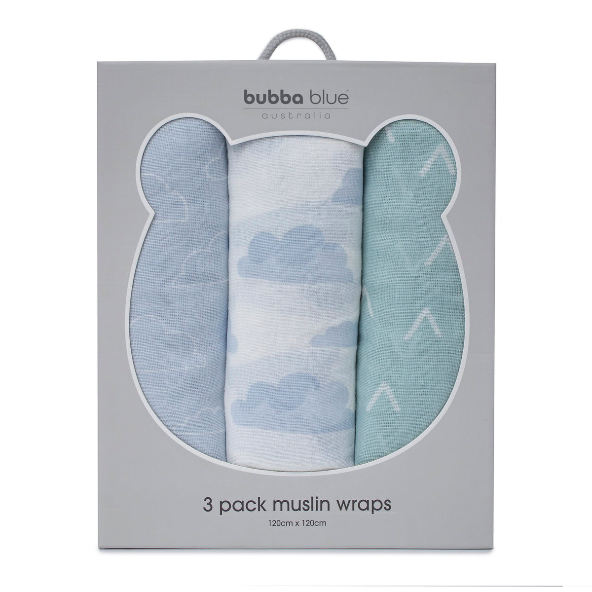 Nordic 3pk Muslin Wraps Dusty Sky/Mint - Bubba Blue Australia
