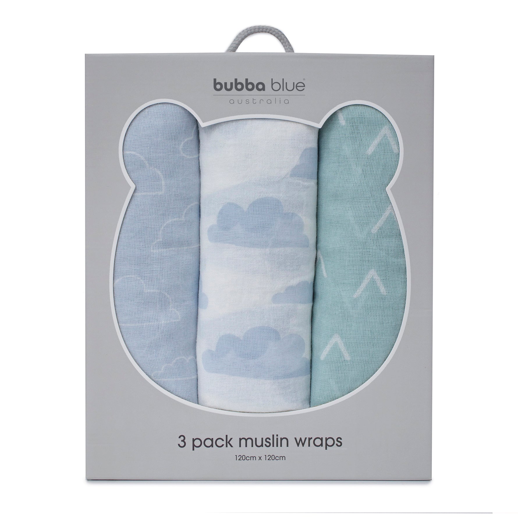 Nordic 3pk Muslin Wraps Dusty Sky/Mint - Bubba Blue Australia
