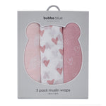 Nordic 3pk Muslin Wraps Dusty Berry/Rose - Bubba Blue Australia