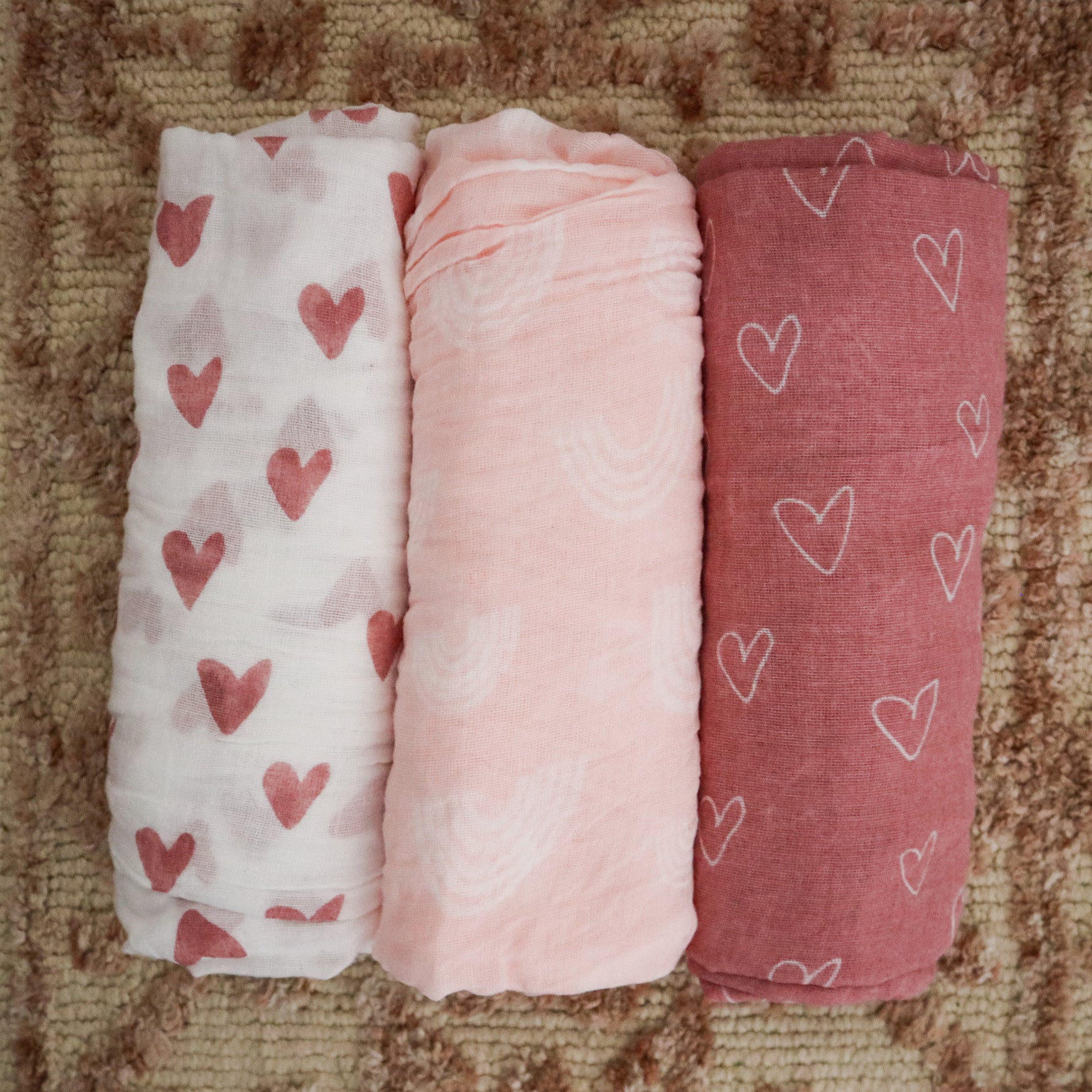 Nordic 3pk Muslin Wraps Dusty Berry/Rose - Bubba Blue Australia